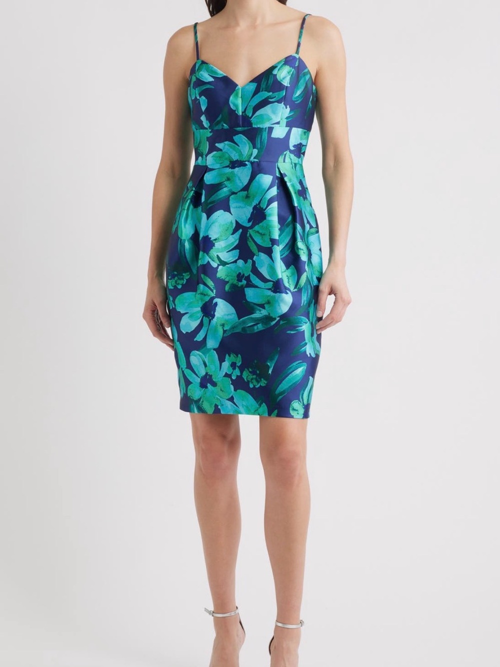 Eliza J Navy Dress with Teal Floral Print Size 4 NWT